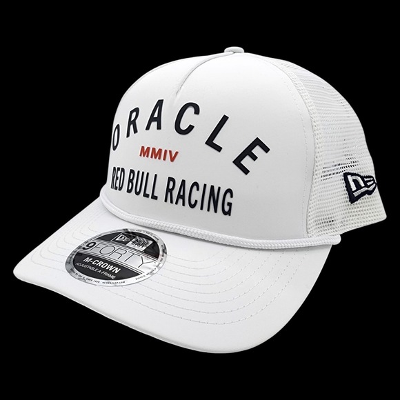 Oracle Red Bull Nascar Racing Cap New Era 9FORTY Trucker Hat White Snapback NEW - Picture 1 of 12